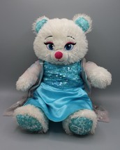 Build-A-Bear Disney Frozen Elsa Stuffed White Sparkle Bear &amp; Blue Sequin... - £13.15 GBP