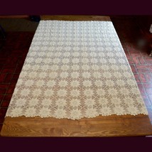 Vintage Hand Crocheted Ivory Snowflake Bedspread Coverlet Tablecloth 65 x 63&quot; - $89.07