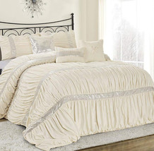 HIG 7 Pieces Fashion Luxurious Chic Ruched Pleated Comforter Set - Claraite - £46.64 GBP+