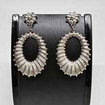 Vintage Hedison Hedy Dangle Hoop Silver Tone Pierced Earrings - £13.23 GBP