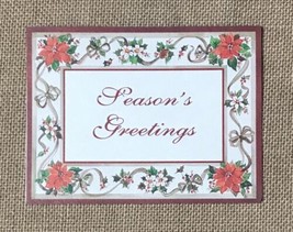 Vintage Liz Schreiner Poinsettia Holly Border Seasons Greetings Christma... - £2.35 GBP