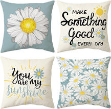 Vibrant Daisy Decoration Pillowcase, 18X18 Inch 4 Piece Set, Farmhouse Garden St - £22.53 GBP