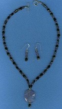 Faceted Onyx and Amethyst Wave Bead Drop Style Necklace and Earrings - £45.62 GBP