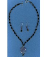 Faceted Onyx and Amethyst Wave Bead Drop Style Necklace and Earrings - £45.64 GBP