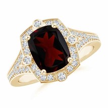 ANGARA Art Deco Inspired Cushion Garnet Ring with Diamond Halo - £785.26 GBP