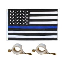 AES Embroidered Thin Blue Line Flag 3X5 Foot US American Police w/Flag Pole Ring - £22.32 GBP