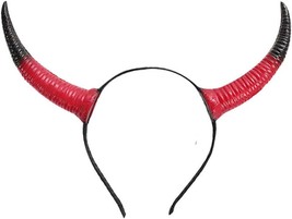 Red Devil Horns Headband Beast Bulls Headwear Big Ox Horn Hair Hoop Halloween De - £19.82 GBP