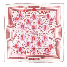 Hermes Scarf Les Nouveaux Amoureux de Paris 90 cm Silk red white Carre 35&quot; - £523.42 GBP