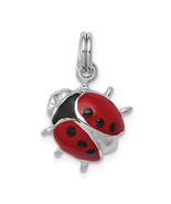 Sterling Silver Enamel Red Ladybug Charm &amp; 18&quot; Chain Jewerly 18.4mm x 8.8mm - £28.54 GBP