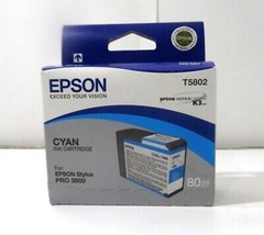 GENUINE Epson Stylus Pro 3800 CYAN UltraChrome K3 Ink (80ml) T5802 03-04... - $50.72