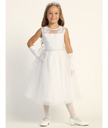 Girls White First Communion Dress w/ Corded Tulle &amp; Sequins (204) - $165.46