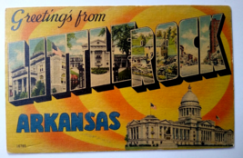 Greetings From Little Rock Arkansas Large Big Letter Linen Postcard Vintage - £7.74 GBP