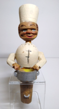 ANRI Mechanical Chef Mixes Bowl Bottle Stopper Wood Carved Puppet Barware Italy - £63.50 GBP