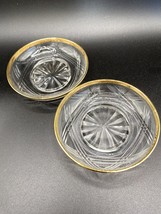 2x crystal dipping bowl cut starburst pattern gold rims 10cm x 2cm preloved - £14.67 GBP