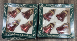 Christmas Ornaments Krebs Maroon Glass Bells Victorian Gold Trim Flowers... - $39.99