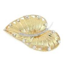 Authenticity Guarantee 
Vintage 1950&#39;s Diamond Leaf Brooch Pin 14K Yello... - £1,482.39 GBP