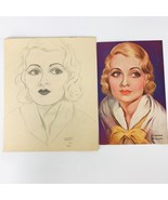Vintage 1930&#39;s Constance Bennett Sketch Drawing Art Signed RAF 8&quot; x 10&quot; - $25.80 CAD