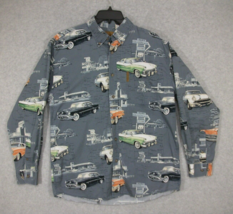 Magellan Men&#39;s Button Up Shirt Long Sleeve Gray Classic Vintage Cars Rou... - $14.45