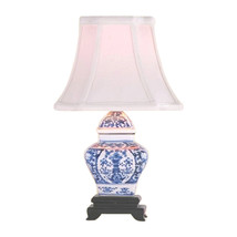 Chinese Blue and White Porcelain Temple Jar Chinoiserie Floral Table Lamp 15&quot; - £118.03 GBP