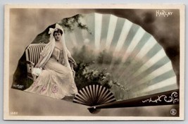 RPPC Vaudeville Actress Harlay Montage Fan Reutlinger Art Nouveau Postcard B37 - £14.44 GBP