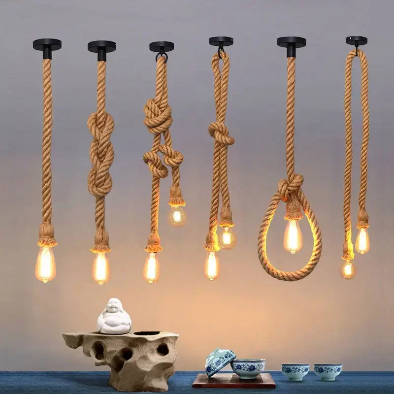 Rope Lamp Creative Country Edison Bulb Chandelier Decoration Home Vintag... - $7.93+