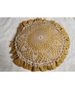 Vintage Round Lace Top Throw Pillow Sofa Accent 15 Inch Dijon Mustard Ye... - £13.42 GBP