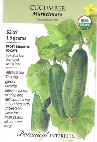 Cucumber Marketmore Organic Vegetable Seeds - Botanical Interests 12/24 Fresh Ga - $9.50