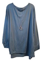 NEW LuLaRoe 3XL Solid Stone Blue Nora Boat Neck Oversized Top - $743.14 MXN