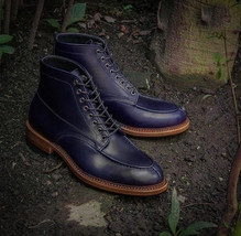 New Handmade Purple Lace Up Leather Boots, Men&#39;s Dress Formal Split Toe Ankle  - £115.65 GBP