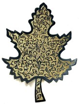 Etched Painted Brass Leaf Black &amp; Gold Hanging Wall Decor Or Tray MCM 8”... - $14.60 CAD