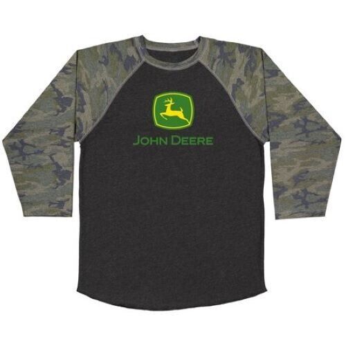Primary image for John Deere Raglan Baseball T-Shirt Mens 2XL Camo Gray 3/4 Sleeve NEW