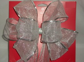 Silver Large Wired Edge Christmas Gift Wreath Bow Package Wedding Fancy Pew - £13.36 GBP