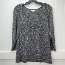 Eileen Fisher Open Knit Sweater Sz Large Gray/Silver Metallic Linen Blend - £28.60 GBP