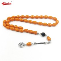 Tasbih Orange Resin Muslim rosary Bead with Onyx stone accessories turkey fashio - £38.93 GBP