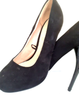 Ladies Black Suede Upper Block Front High Heels Sz 7 - £5.55 GBP