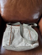 Thirty-One Cream &amp; Olive Green Striped Thick Fabric Shoulder Cross Body Bag w Ou - £11.79 GBP