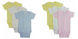 Onezies Baby Boy Girl 3 Pack Cotton Pastels Short Sleeve Bodysuit Sizes NB,S,M,L - £13.36 GBP