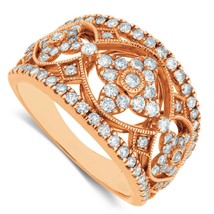14k Oro Rosa Sopra Snowflow Rotondo Cut Diamond Engagement Fede Nuziale 1.5CT - £203.75 GBP