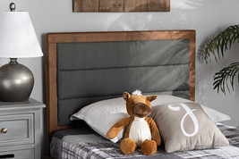 Nata Dark Gray Fabric Upholstered and Walnut Brown Twin Size Headboard - $1,877.10 MXN