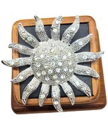 Sunburst Brooch Silver Tone Fashion Statement Clear Rhinestones Gorgeous - £9.23 GBP