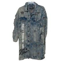 Thrill Acid Wash Long Duster Jean Jacket Womens Medium Graphic Print Dis... - £16.81 GBP