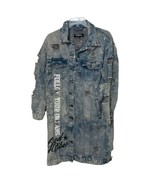 Thrill Acid Wash Long Duster Jean Jacket Womens Medium Graphic Print Dis... - $22.00