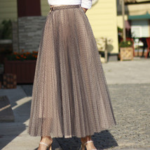 Gray Full Pleated Tulle Skirt Outfit Women Custom Plus Size Long Tulle Skirt image 12