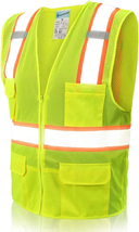 SHORFUNE High Visibility Breathable Mesh Safety Vest with 10 Pockets, Mic Tabs,  - £12.05 GBP