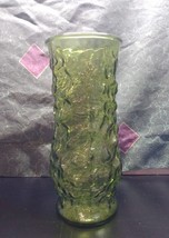 Vintage Green Crinkle Glass Vase 8.5&quot; Tall - E.O. Brody Co. Cleveland Ohio  - £9.03 GBP