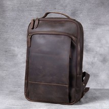 Men Retro Genuine Leather Backpack 15 Inch Laptop Backpack Waterproof Notebook R - £172.39 GBP