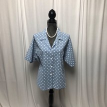 Land &#39;n Sea Blouse Womens 16 Blue White Polka Dot Button Up Shirt Vintage - £11.09 GBP