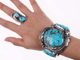 sz7 ring &amp; 6.5&quot; Vintage Navajo Turquoise and sterling Cuff bracelet - £848.24 GBP