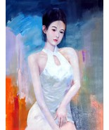 24x32 inches Young girl  stretched Oil Painting Canvas Art Wall Decor mo... - £94.39 GBP