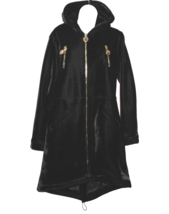 Cesare Paciotti Women&#39;s Black Gold Zip Velour Jacket Italy Hood Coat Size US 10 - £300.12 GBP